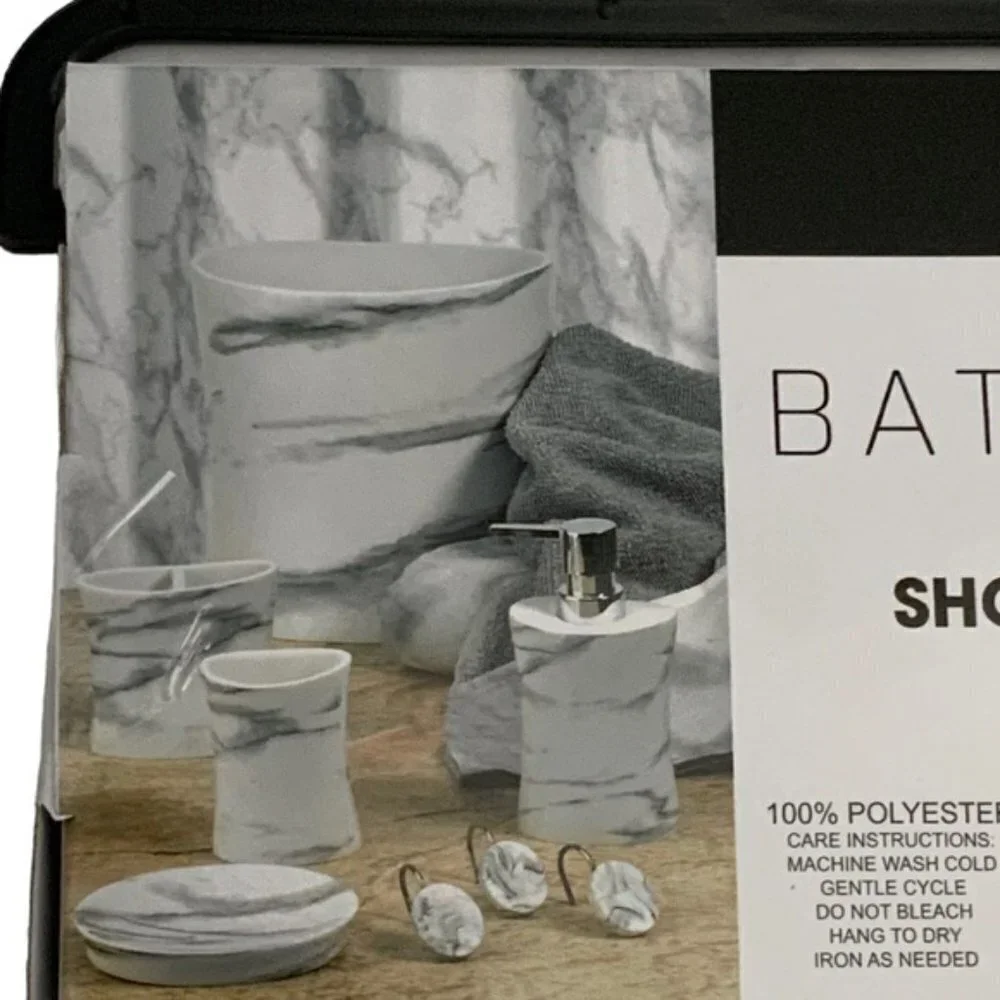 Today’s Living Marble Elite Bath Shower Curtain Easy Care Fabric White G…